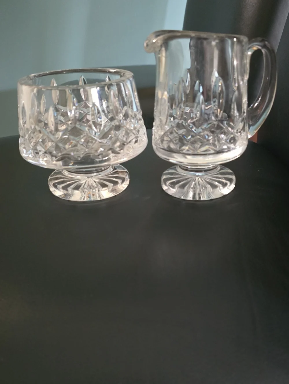 Marked Waterford Crystal Lismore Footed Cream and Sugar Bowl Retired